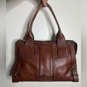 Fossil Long Live Vintage Reissue Large Satchel Tote Whiskey Brown Leather